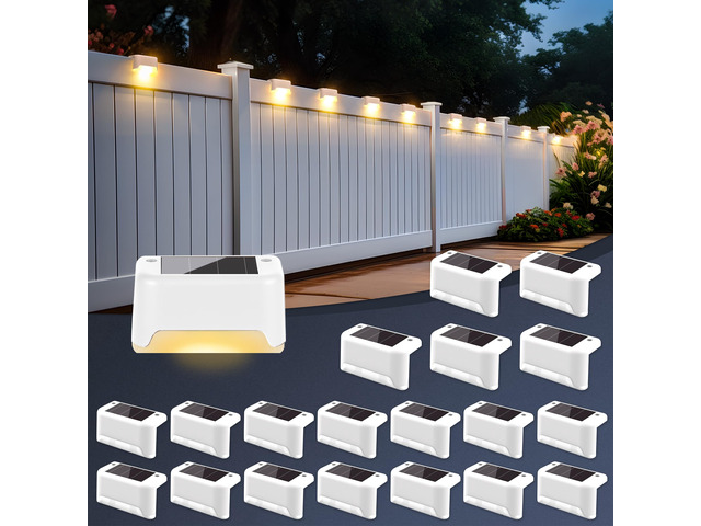 Solar Fence Lights Outdoor 20 Pack, Waterproof, Warm White Solar Step Lights for Outdoor Stairs, Deck, Fence, Yard, Patio, and Balcony