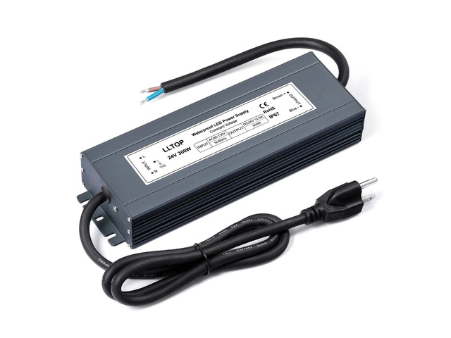 24V DC LED Driver Waterproof IP67 Power Supply 300W 12.5A AC100-264V Input, Ultra Thin, Aluminum Case, LED Low Voltage Transformer, For Indoor...