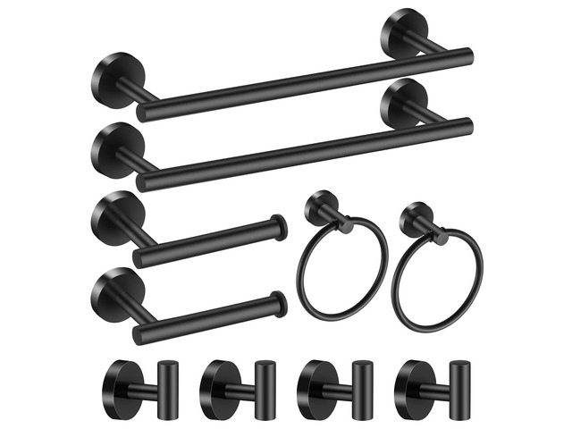 Bathroom Hardware Set Matte Black, 10 Pieces Bathroom Accessories Set Includes Includes 2 Packs 24 Inch Towel Bar, Towel Ring, Toilet Holder and 4...