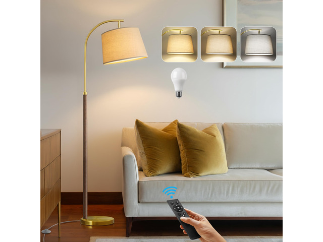 Real Wood Floor Lamps for Living Room Bedroom, 62' Mid Century Modern Lamp Dimmable Remote 3 Color Temperature, 9W Bulb Included, Foot Switch,...
