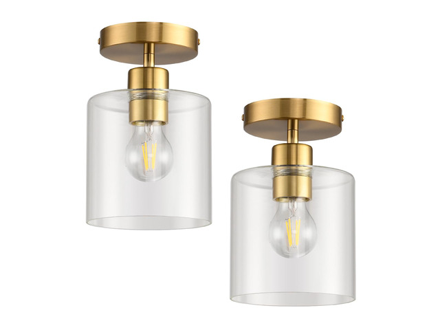 Brass Semi Flush Mount Ceiling Light,Gold Modern Fixture for Closet Hallway Entryway Light Fixture Ceiling Brass Finish 2 Pack