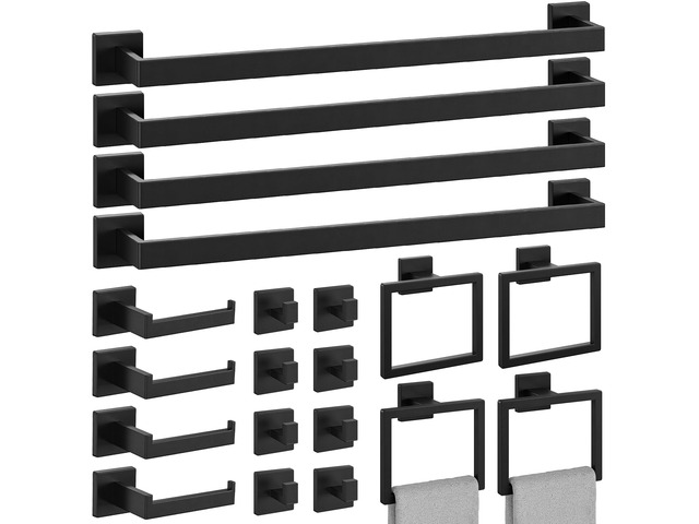 20-Pieces Matte Black Bathroom Accessories Set, 24 Inch Bathroom Hardware Set, SUS305 Stainless Steel Bath Towel Bar Set, Towel Racks for Bathroom...