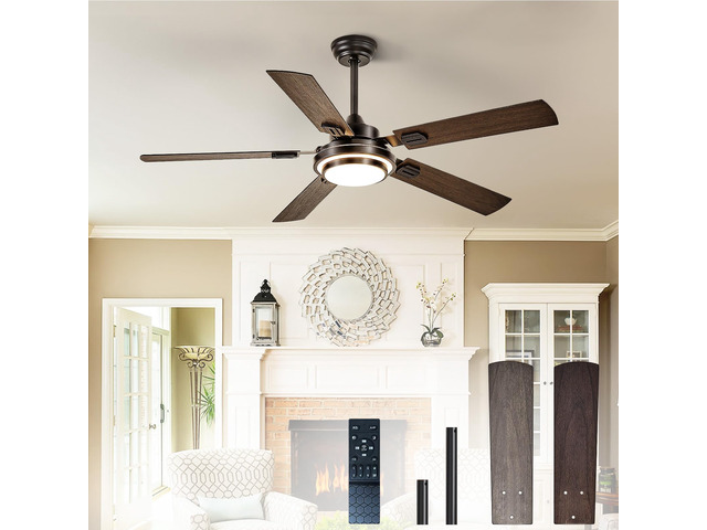 52-Inch Ceiling Fan with Light: Walnut Ceiling Fans with 5 Blades Dual Finish Reversible - Farmhouse Ceiling Fan with Remote Control Noiseless for...