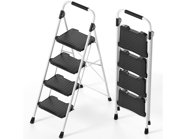 4 Step Folding Ladder, 900 lbs Load Capacity, Non-Skid Large Pedals, Handrail, Safety Lock, Sturdy Step Stool for Home, Office, Garden,...