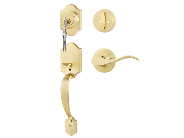 Front Door Handle and Deadbolt Set, Gold Front Door Lock Set with Reversible Handle Lever, Classic Brass Front Door Hardware, Front Door Handles...
