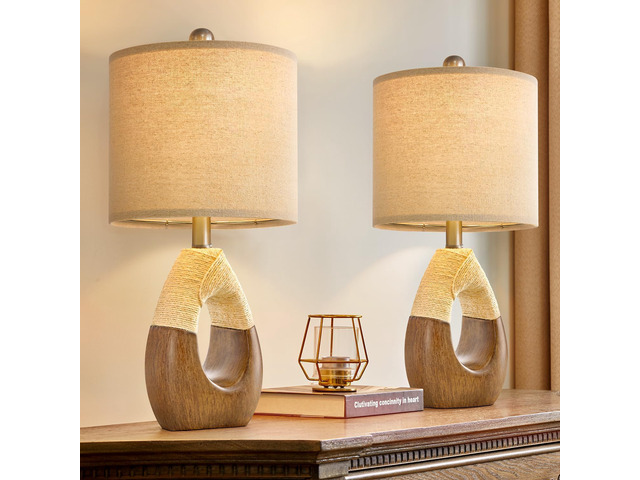 Boho Table Lamps Bedroom Living Room Set 2,Suitable for Small Space,Farmhouse RattanTable Lamp 19Rustic Egg Design Resin Light...