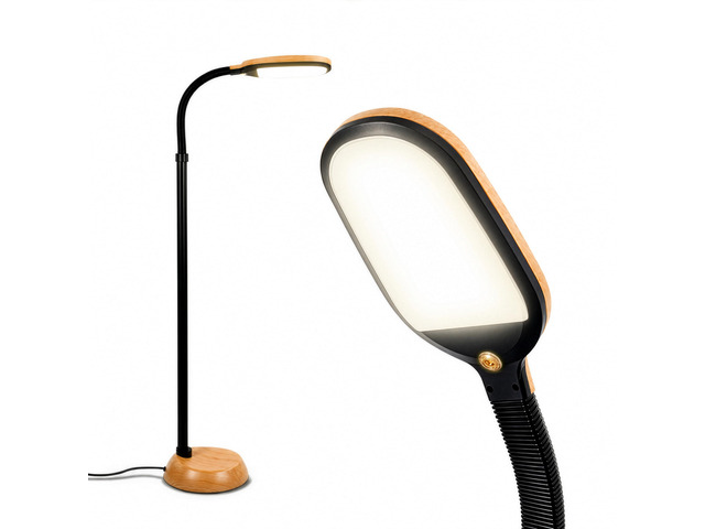 Litespan - LED Floor Reading Lamp, Modern Wooden Style, Adjustable Gooseneck, 850-950 Lumens, 12W