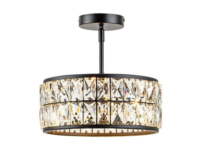 3-Light Crystal Ceiling Light, Modern Semi Flush Mount Ceiling Light, Black Crystal Chandelier for Kitchen Bedroom Bathroom Entryway Hallway