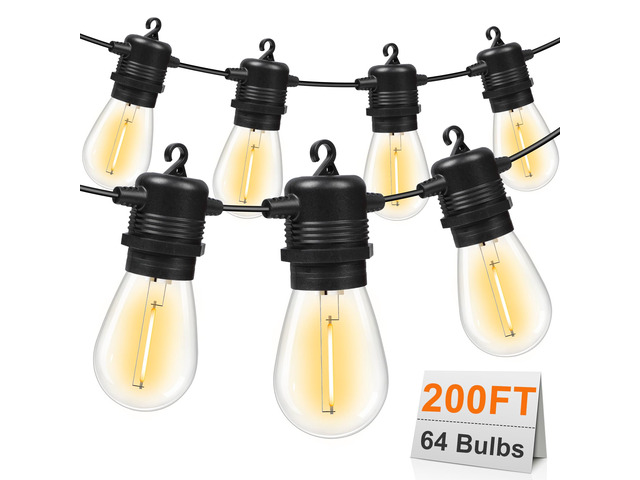 200FT(50FT*4) LED Outdoor String Lights Waterproof Patio Lights with 64 Shatterproof S14 Edison Bulbs(4 Spare), Dimmable Hanging Outdoor Light...