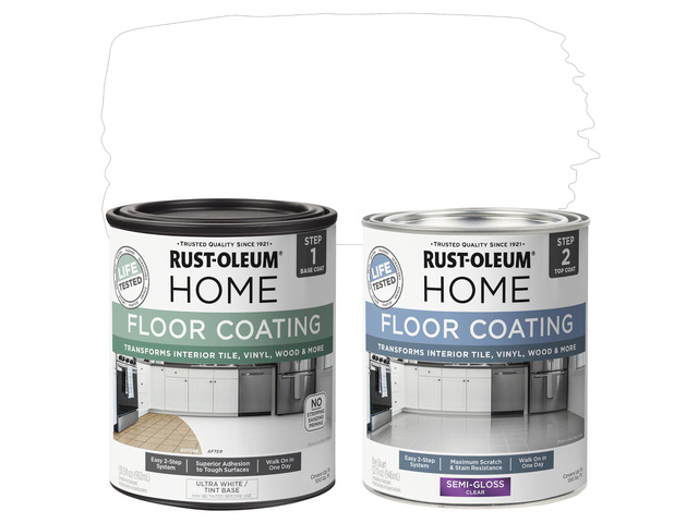 Interior Floor Semi-Gloss Ultra White Coating Kit Interior Floor Renovation, Durable Walk-On Finish, Tile, Vinyl, Concrete & Wood Surfaces, 2 Quarts