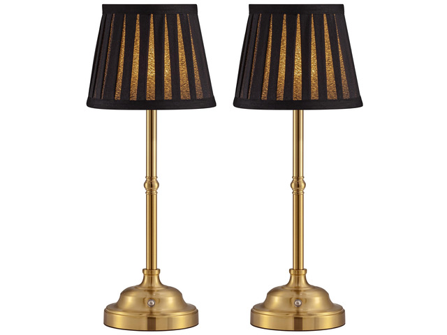 Gold Cordless LED Table Lamps Set of 2, Black Fabric Shade Desk Lamps Portable 4000mAh Rechargeable Battery Powered, Dimmable Lighting for Dining...