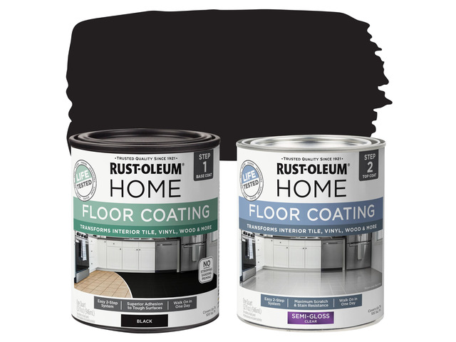 Interior Floor Semi-Gloss Black Coating Kit Interior Floor Renovation, Durable Walk-On Finish, Tile, Vinyl, Concrete & Wood Surfaces, 2 Quarts