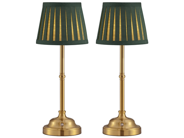 Gold Cordless LED Table Lamps Set of 2, Green Fabric Shade Desk Lamps Portable 4000mAh Rechargeable Battery Powered, Dimmable Lighting for Dining...
