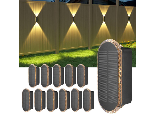 Solar Fence Lightsv Backyark: 12-Pack Fence Lights Solar Powered 3 Color Modes - Up & Down LED Waterproof Solar Wall Lights for Outdoor...