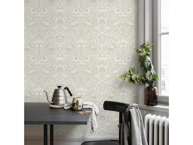William Morris Vintage Peel and Stick Wallpaper 17.7 x 1200in Grey Botanical Self Adhesive Removable Waterproof Contact Paper for Living Room...