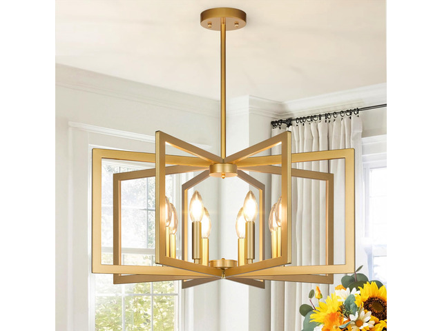 25'-61' Height Adjustable Modern Gold Chandelier for Dining Room, No Assembly Required Gold Dining Room Light Fixture Over Table, Industrial Metal...