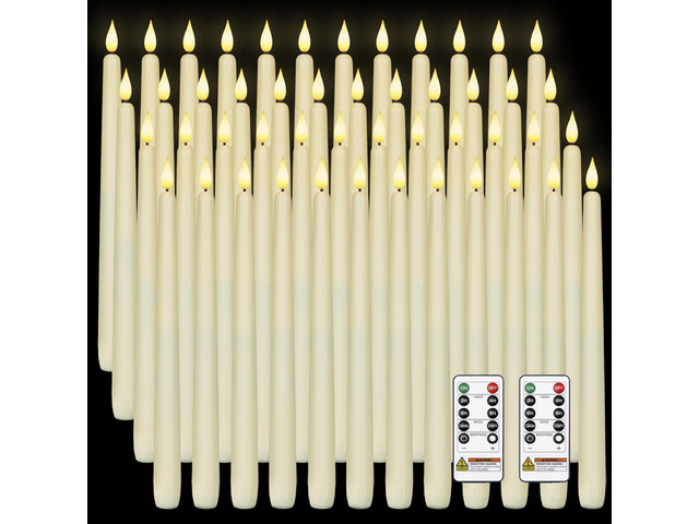 48 Pcs Flameless Taper Candles with Remote Timer Dimmer, 11 inches Ivory Candlesticks Battery Operated, Plastic LED Taper Candles with Flickering...