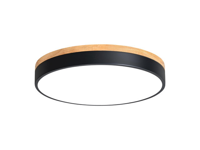 Dimmable Wood LED Flush Mount Ceiling Light, Black, 15.8 in 5CCT 2700K-6000K Modern Close to Ceiling Lighting Fixtures, Round Ceiling Lamp for...