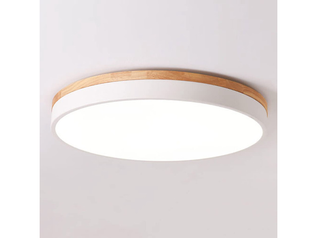 Dimmable Wood LED Flush Mount Ceiling Light, White, 15.8 in 5CCT 2700K-6000K Modern Close to Ceiling Lighting Fixtures, Round Ceiling Lamp for...