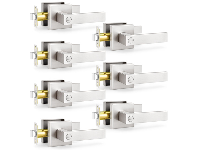 7 Pack Interior Door Handles, Brushed Nickel Moder Square Door Levers for Bedroom/Bathroom, Reversible for Left & Right Handed Doors