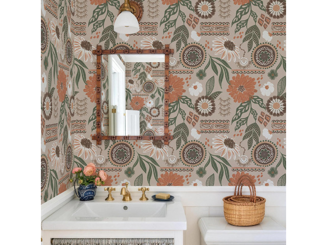 Boho Sun Floral Retro Peel and Stick Wallpaper 17.3' x 1200' Removable Waterproof Self Adhesive Contact Paper, Renter Friendly for Cabinets,...