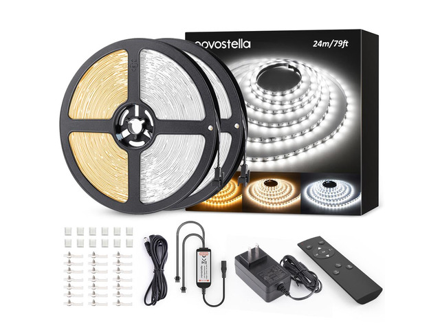 79ft(2rolls) Tunable White LED Strip Light Dimmable 3000K-6500K RF Remote Daylight Warm White Flexible Tape Ribbon for Cabinet Stage Bedroom Party...