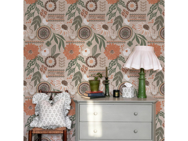 Boho Sun Floral Retro Peel and Stick Wallpaper 17.3' x 480' Removable Waterproof Self Adhesive Contact Paper, Renter Friendly for Cabinets,...