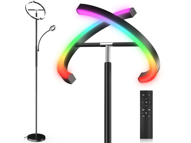 Upgraded 36W RGBCW Floor Lamp with Ring Reading Lamp, Rotatable Remote Control LED Standing Lamp Dimmable Floor Light Modern Standing Light for...