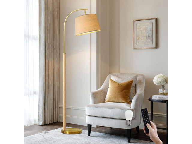 Real Wood Floor Lamps for Living Room Bedroom, 62' Mid Century Modern Lamp Dimmable Remote 3 Color Temperature, 9W Bulb Included, Foot Switch,...
