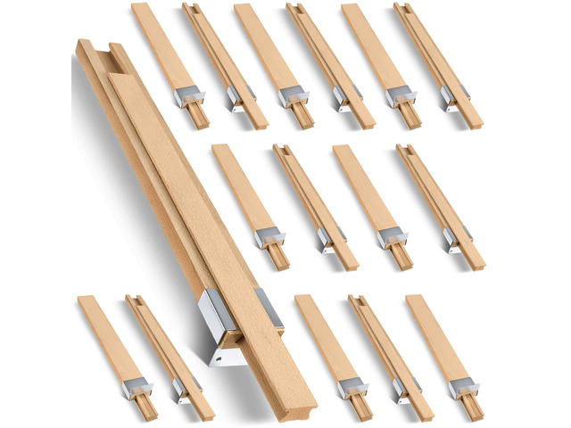 16 Pcs Wooden Drawer Slide, 15.8 Inch Wood Bottom Mount Guide Track Wooden Drawer Slides, Center Guide Track with Metal Slide Glides, Classic...