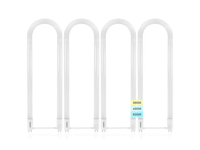 U Bend LED Tube Light, T8 T12, 17.5W (32W Equivalent), 3CCT, 4 Pack 3500K 4000K 5000K, 2100 Lumens, Fluorescent Light Tube Replacement, Direct or...