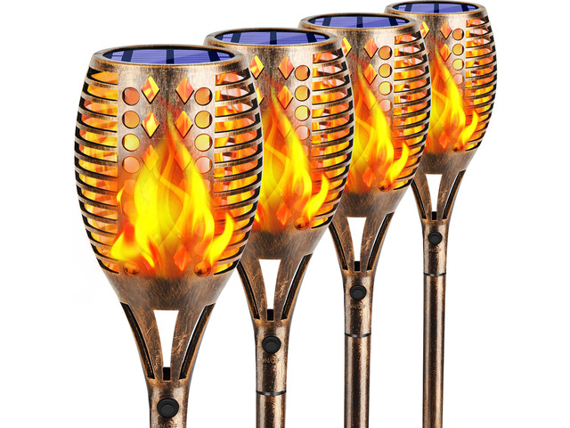 Flickering Flame Solar Torch Lights Outdoor, 43' Tall, 4 Pack Realistic Flame Effect, Charges in 6-8 Hours, 10-12-Hour Runtime, IP65 Waterproof,...
