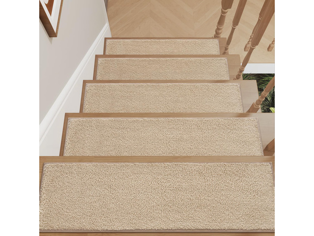 Soft Peel and Stick Stair Treads for Wooden Steps 8'x30' 15PC Plush Stair-Treads Non Slip Indoor, Carpet-Stair Tread Reusable Adhesive for Kids and...