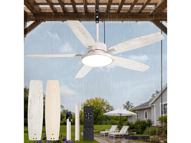 52' Outdoor Ceiling Fan with Light IP65 Outdoor Fans for Patio Waterproof Wet Rated Ceiling Fan with 6-Speed DC Motor, Farmhouse Plug in Gazebo Fan...