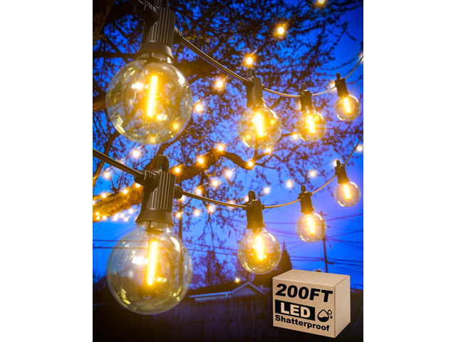 Outdoor String Lights, 200FT G40 LED IP65 Waterproof Patio Lights 100 Shatterproof Globe Bulbs, Connectable Dimmable Hanging Lights for Outside...