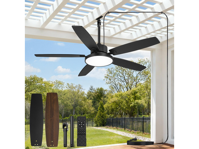 52' Outdoor Ceiling Fans with Light and Remote IP65 Wet Rated Waterproof Black Ceiling Fan with 6-Speed DC Motor, Farmhouse Plug in Gazebo Fan for...