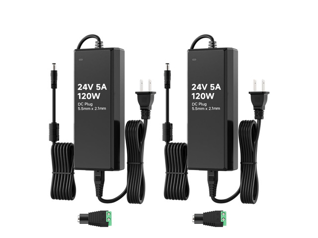 DC24V 5A 120W LED Driver 2 Pack, Power Supply 100-240V AC to 24V DC 120W Converter, Over Voltage Protection, Short Circuit Protection