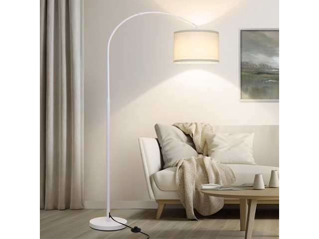 Arc Floor Lamp, White Standing Light with Adjustable Head and Pedal Switch Modern Over Couch Arched Reading Light, Tall Pole Lamp for Study Bedroom...