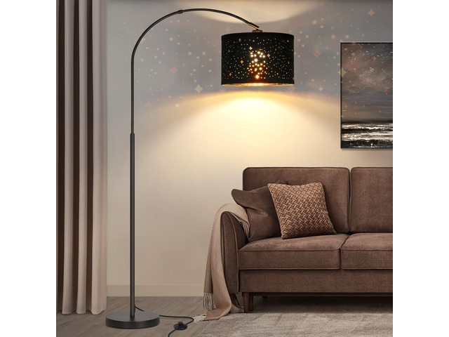 Modern Arc Floor Lamp, Tall Pole Lamp with Black Stars Lampshade Arched Reading Light with Adjustable Lamp Head and Pedal Switch, Over Couch...