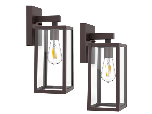 Outdoor Wall Light Fixtures, Exterior Waterproof Wall Lanterns Dark Chocolate Porch Wall Lights, Anti-Rust, E26 Socket, Clear Glass Outside Wall...