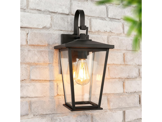 Outdoor Wall Lights Fixtures Lantern Frame 16 1/8', Outside Lights Black Transitional Durable Metal, Clear Glass for Post Exterior Barn Deck House...