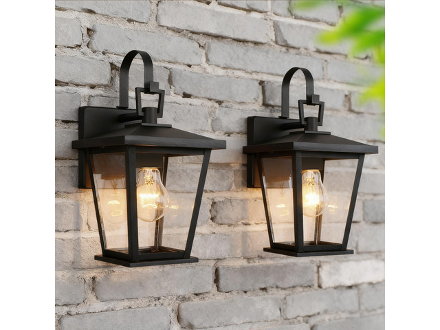 Outdoor Wall Lantern 2 Pack, Waterproof Exterior Wall Mount Light with Clear Glass in Black Finish, Porch Outside Lighting for Entryway, Backyard,...