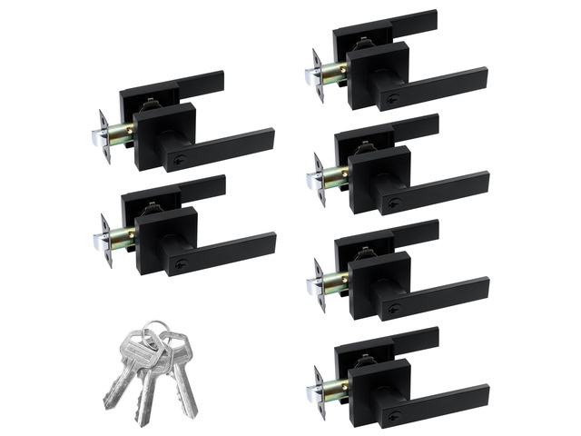 Entry Door Lock Set, Different Key Square Door Lever for Bedroom Passage Door Privacy Locking Interior/Exterior Entry Door Knob/Heavy Duty 6 Pack