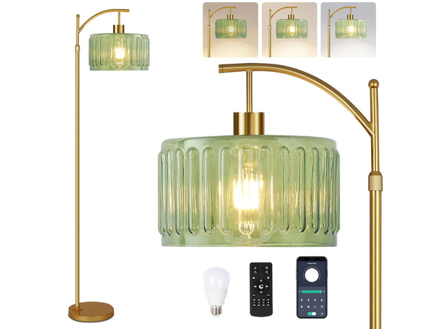 Glass Floor Lamp for Living Room,Bedroom,Gold Dimmable Standing Lamp with Remote,Mid Century Modern Brass Tall Lamp Boho Vintage Retro Floor Lamps...