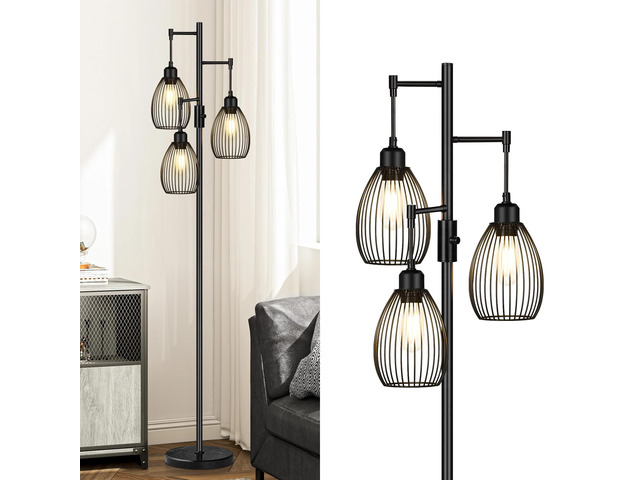 70' Dimmable Floor Lamp with Marble Base, 3 x 800LM LED Edison Bulbs Included, Industrial Black Floor Lamps for Living Room, Rustic Tall Lamps...