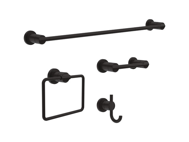 4-Piece Matte Black Bathroom Set Towel Rack, Ring, Toilet Paper Holder, Hook Nicoli Bath Accessories