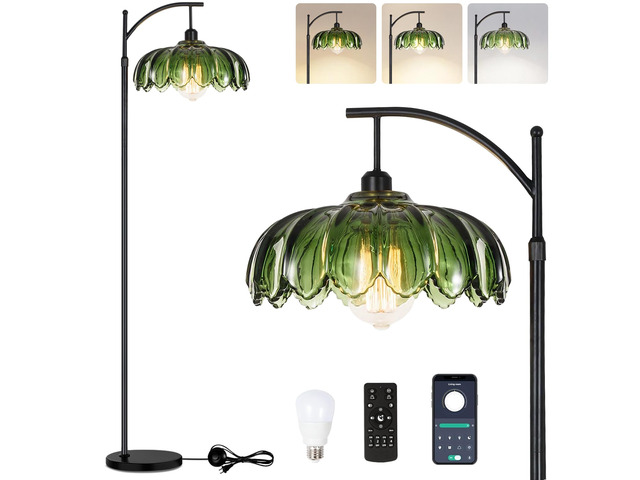 Gold Floor Lamp for Living Room,Bedroom,Standing Lamp with Remote Dimmable Brass Tall Lamp Vintage Retro Mid Century Modern Floor Lamps Arc Green...
