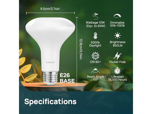 BR30 LED Flood Light Bulbs Indoor, 65W Equivalent Dimmable LED Recessed Bulbs, 10W 850 Lumens, 5000K Daylight E26 Base, Recessed Can Light Bulb for...