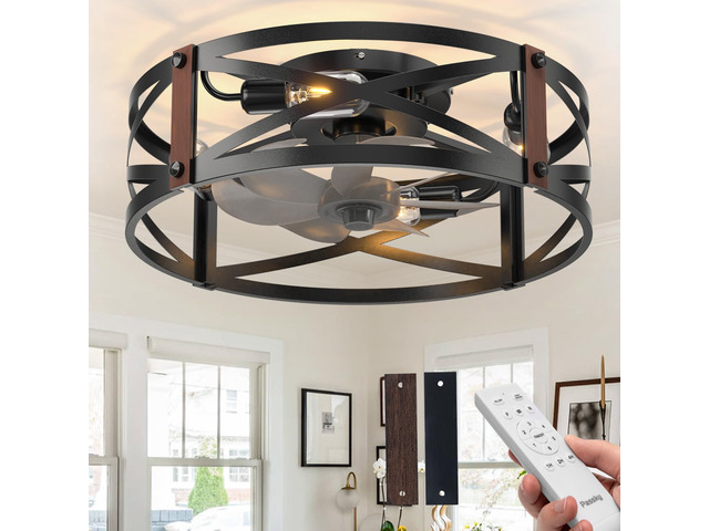 20' Caged Ceiling Fans with Lights and Remote, Low Profile Fandelier Reversible DC Motor, 1/2/4H Timer, 6 Speeds, Farmhouse Style, Quiet Operation,...
