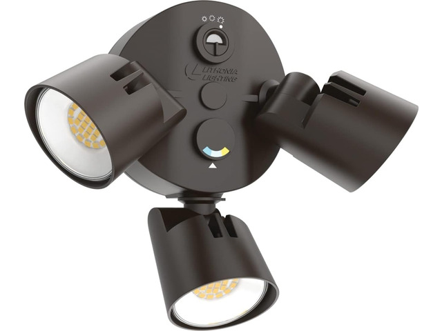 HomeGuard 3-Light LED Outdoor Flood Lights, Dusk to Dawn Dark Bronze Outdoor LED Lights, Adjustable Lumens, Selectable Color, Round Heads (HGX LED...